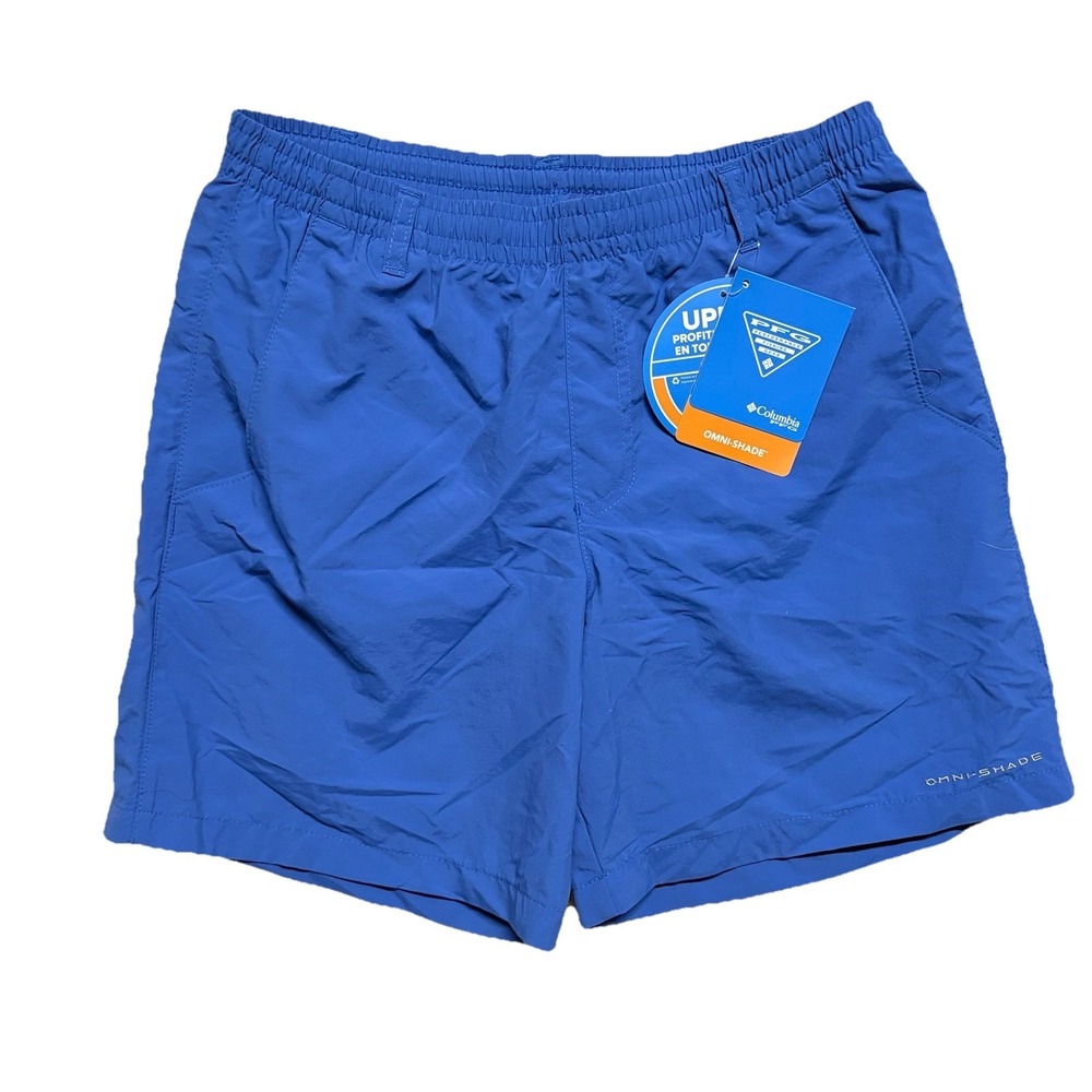 NWT Columbia PFG Omni Shade Backcast Shorts Nylon Blue Boys Youth Large 14 16